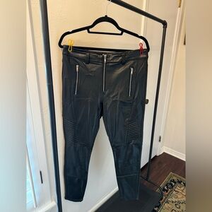 Topshop Black Leather Moto Pants with Front Zipper